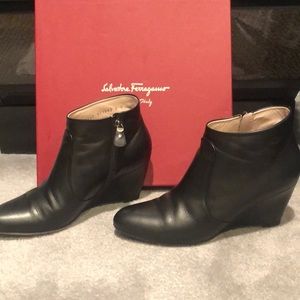 Salvatore Ferragamo Black Wedge Leather Boots